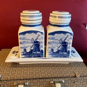 Delft Ware Lidded Jars With Tray